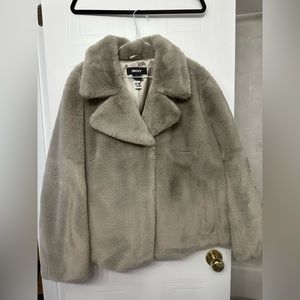 DKNY Light Grey Faux Fur women’s Plus size Coat